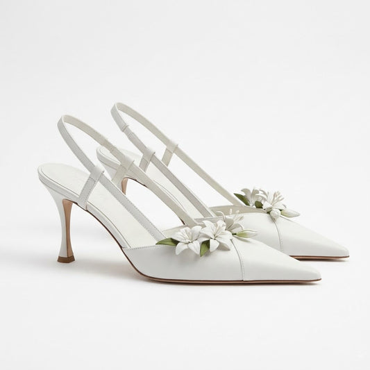 60mm White Lily-Embellished High Heels