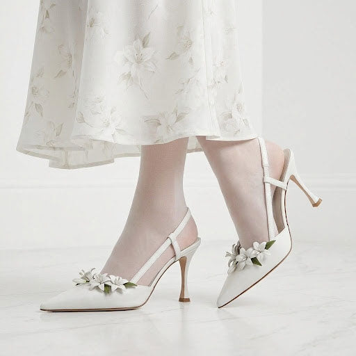 60mm White Lily-Embellished High Heels