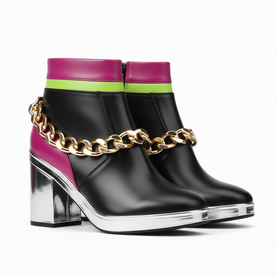 CARK 60 Black Pink Biker Punk Boots