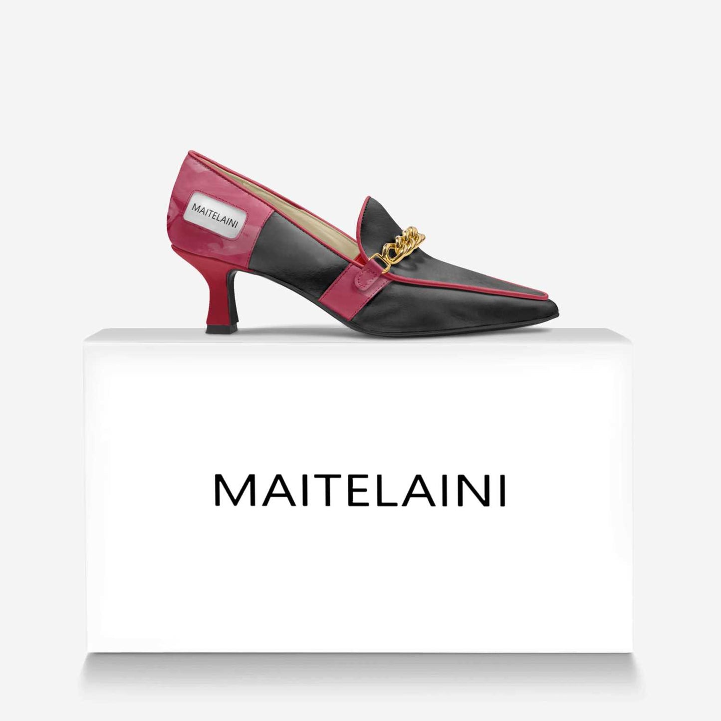 Black with Red Patent Leather Low Heels