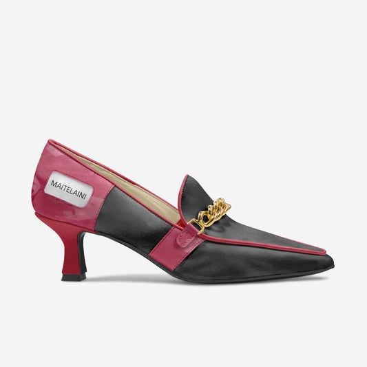 Black with Red Patent Leather Low Heels