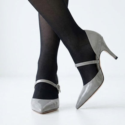 50mm Grey Patent Leather Mary Jean Pumps