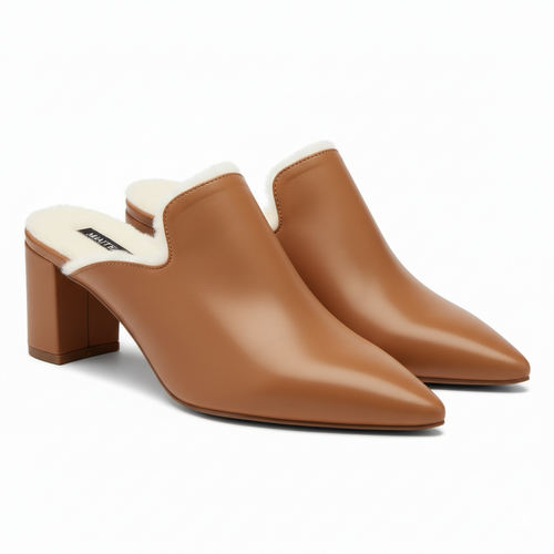 55mm Brown Leather Detachable Belt Heeled Shoes