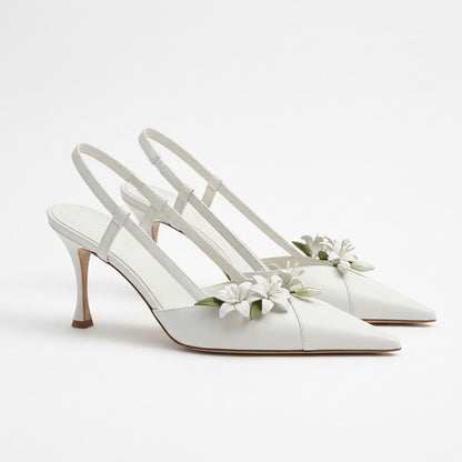 60mm White Lily-Embellished High Heels
