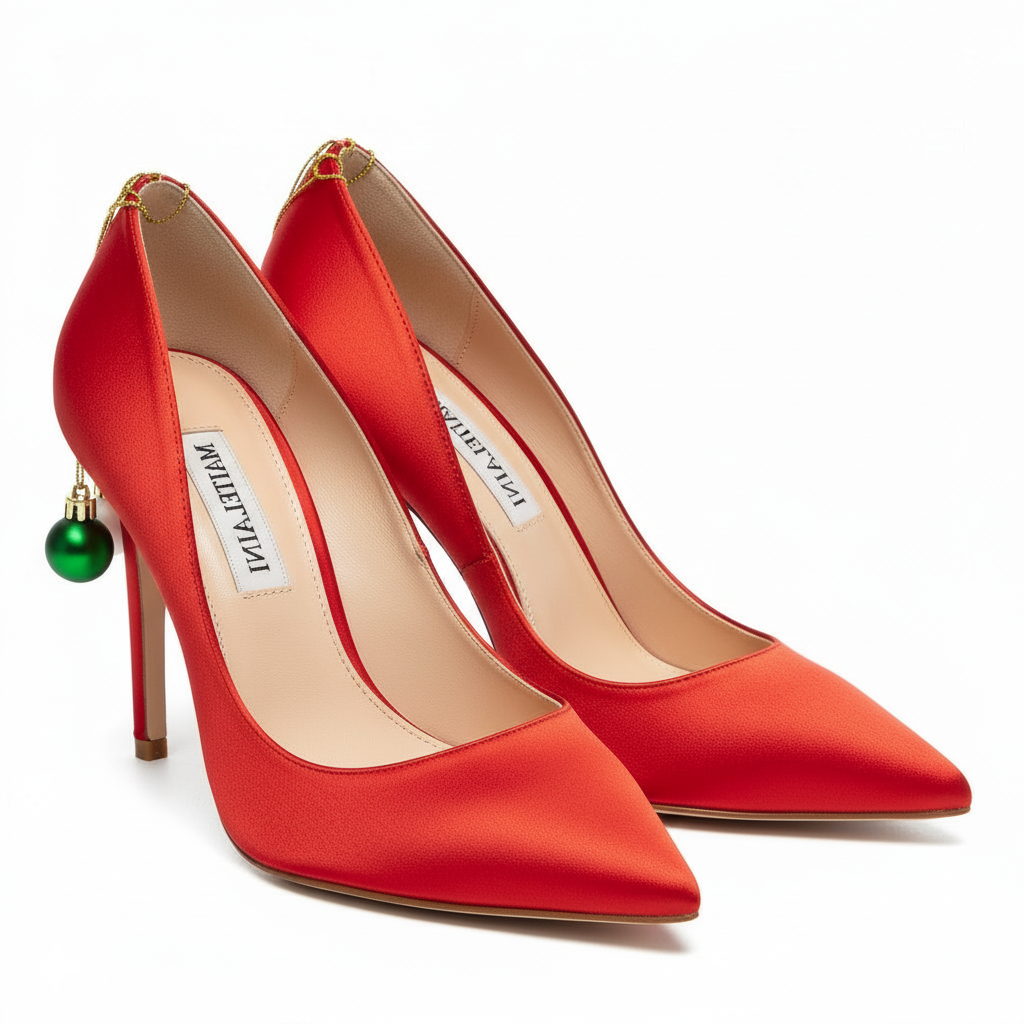 MELA 100 红色绸缎圣诞装饰高跟鞋