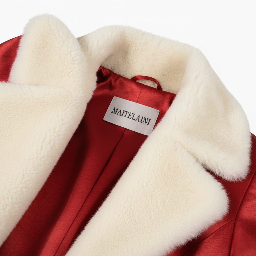 女士红色缎布羊毛大衣