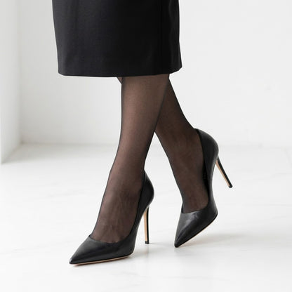 Elegant Queen 100 Black Leather Pumps