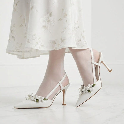 60mm White Lily-Embellished High Heels