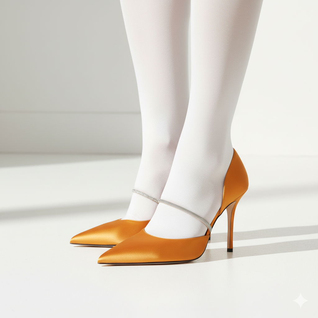 100mm Orange Yellow Satin Mid Hollow Glitter Belt Pumps