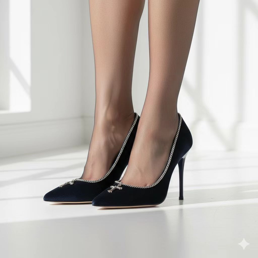 RUTAS 120 蓝黑色丝绒高跟鞋