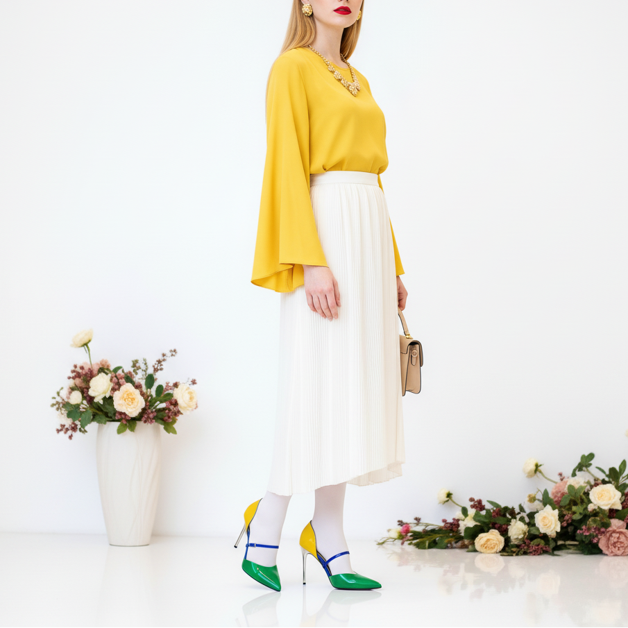 KLUX 100 蓝绿黄漆皮中空绑带高跟鞋