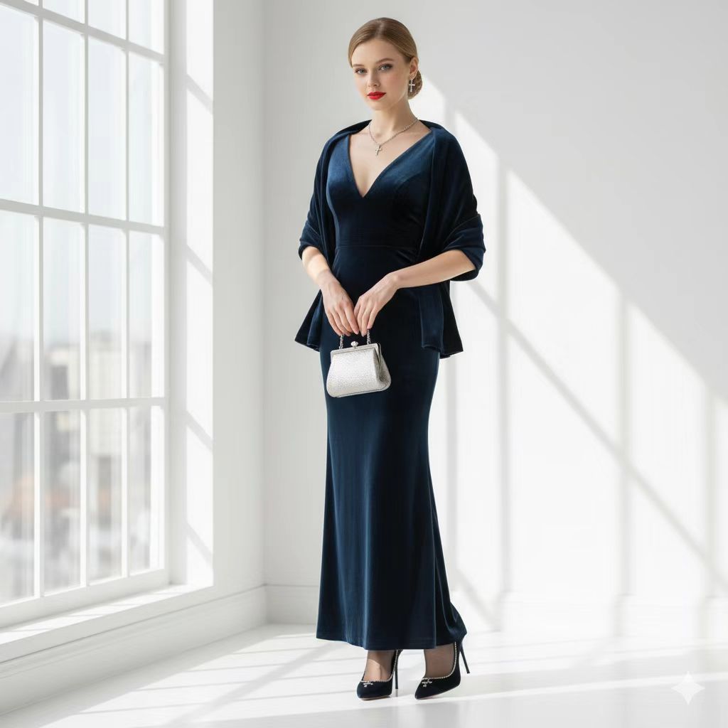 RUTAS 120 蓝黑色丝绒高跟鞋