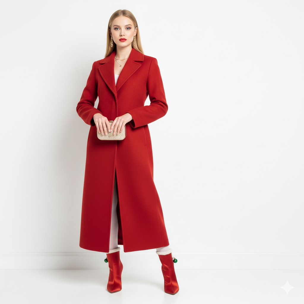 80mm 红色缎布圣诞装饰高跟靴