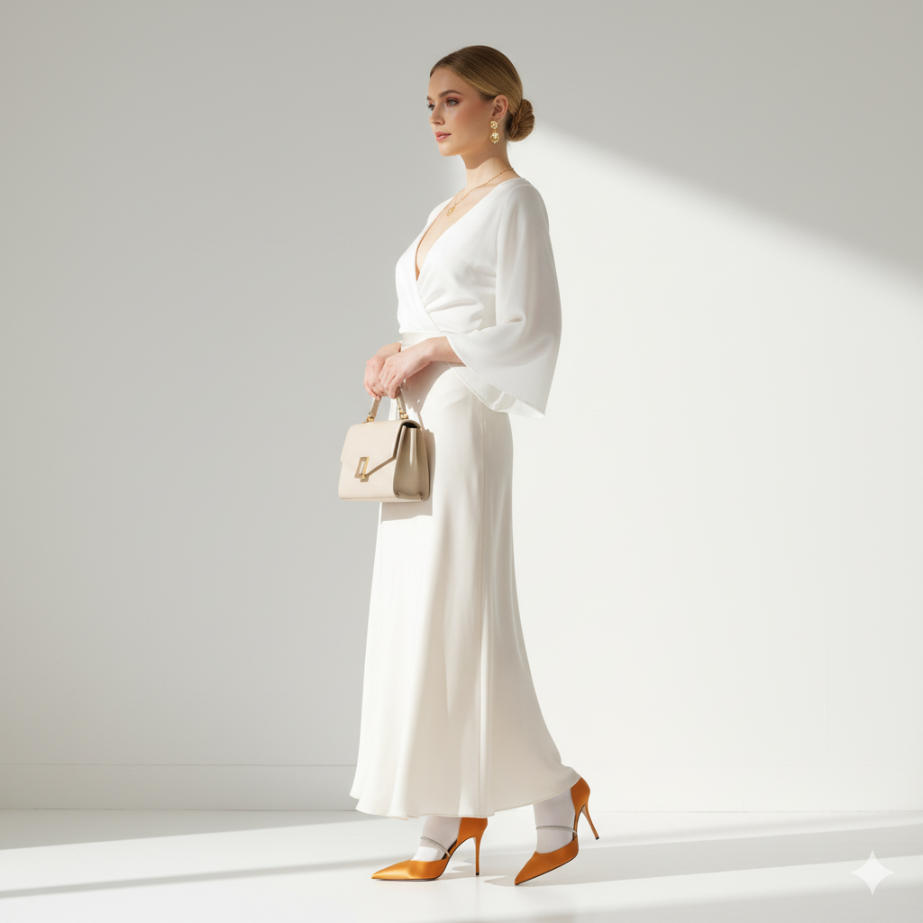 100mm Orange Yellow Satin Mid Hollow Glitter Belt Pumps