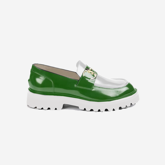 绿白色漆皮乐福鞋