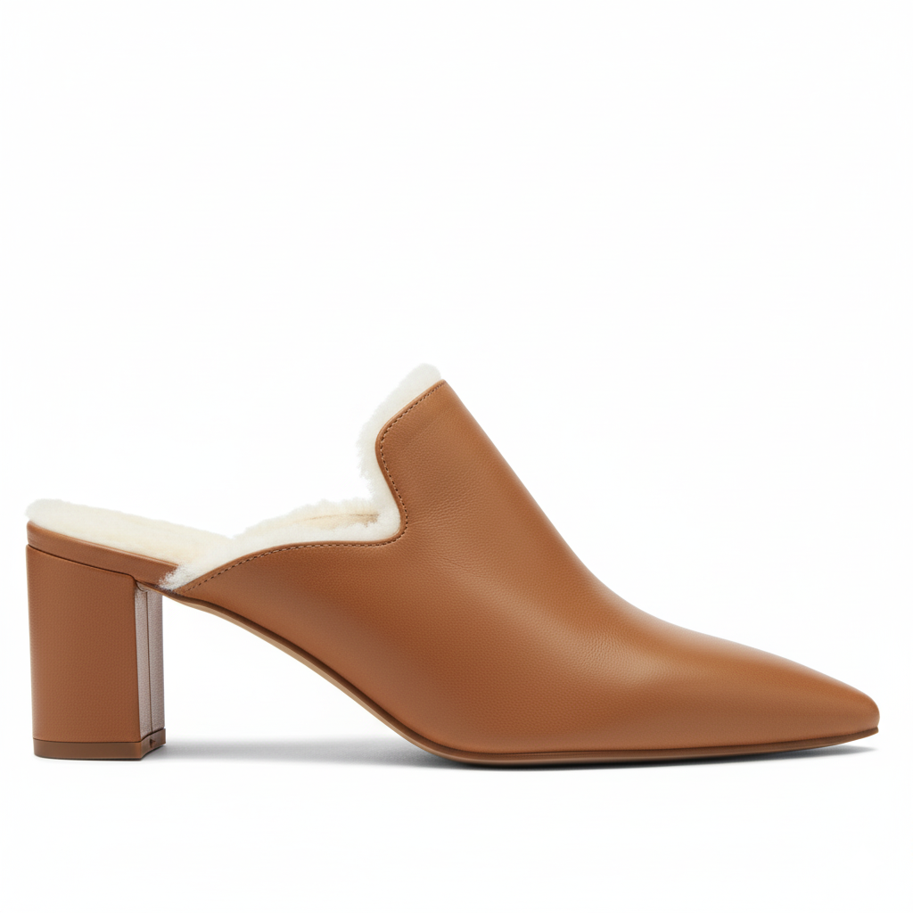 55mm Brown Leather Detachable Belt Heeled Shoes