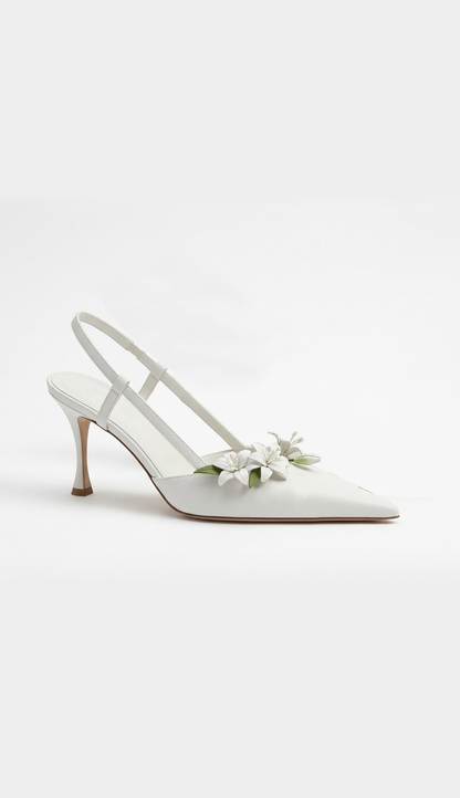 60mm White Lily-Embellished High Heels