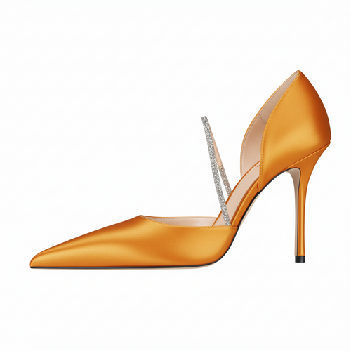 100mm Orange Yellow Satin Mid Hollow Glitter Belt Pumps