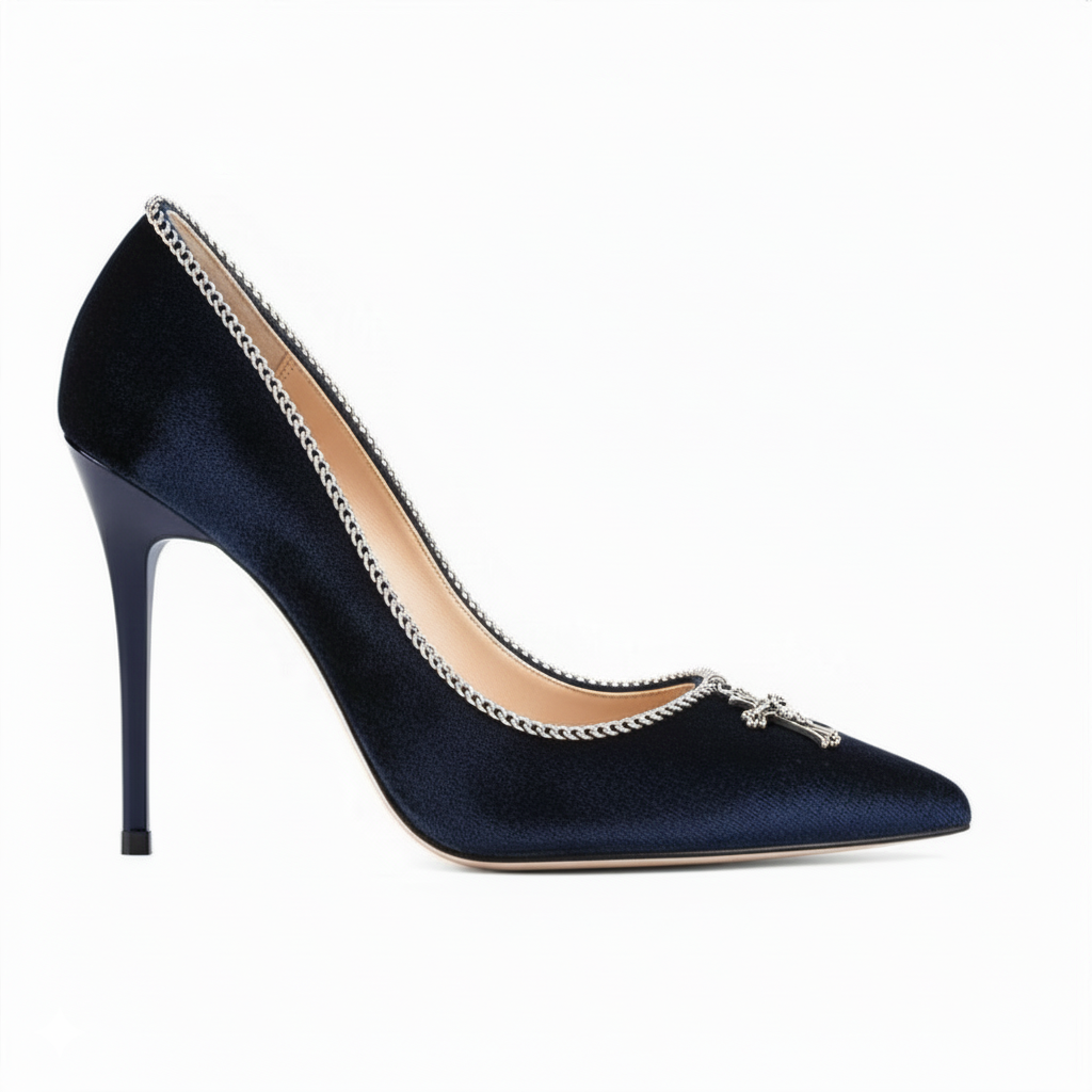 RUTAS 120 蓝黑色丝绒高跟鞋