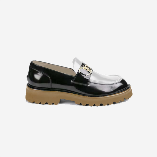 Black White Patent Leather loafers